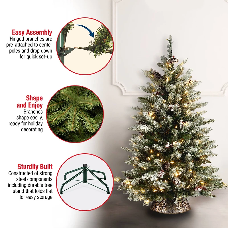 4.5 ft. Pre-Lit Flocked Dunhill® Fir Full Artificial Christmas Tree, Clear Lights