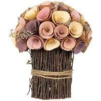 8.25" Pink & Yellow Wooden Artificial Floral Spring Bouquet