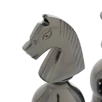 Gray Aluminum King, Knight and Bishop Chess Sculpture Set