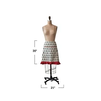 Hello Honey® Natural, Green & Red Cotton Printed Half Apron with Christmas Tree Pattern, Pocket & Ruffle