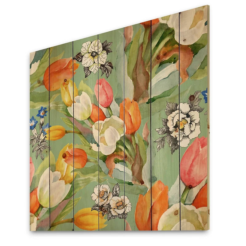 Designart - Blooming White and Orange Tulips III