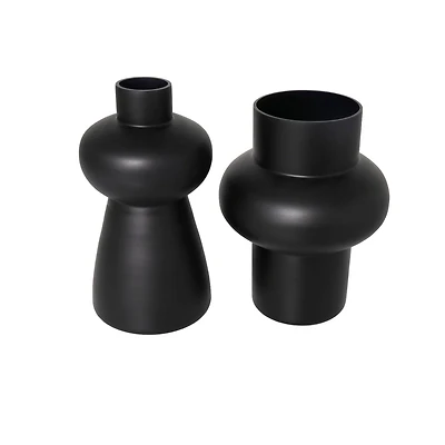 Black Glass Geometric Vase Set
