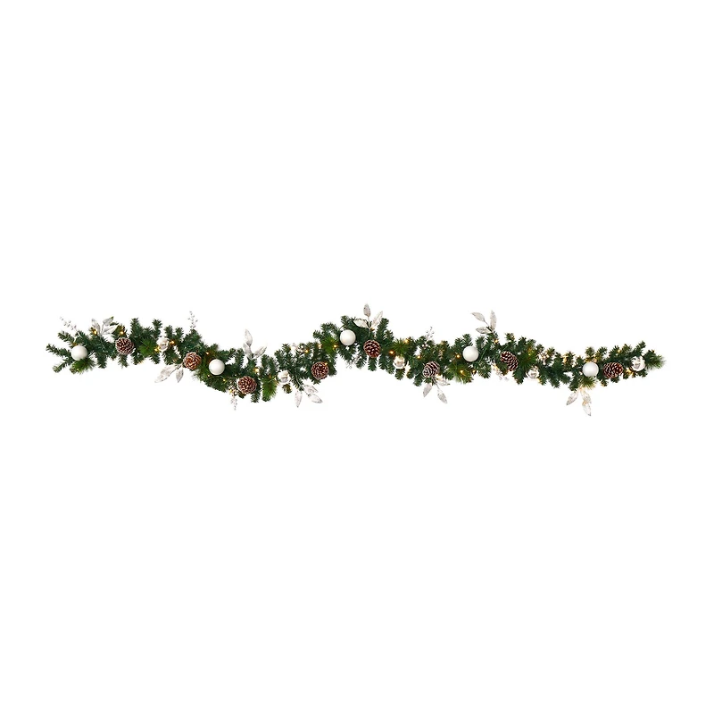 9ft. Pre-Lit Clear LED Ornament & Pinecone Artificial Christmas Garland