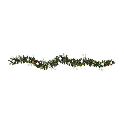 9ft. Pre-Lit Clear LED Ornament & Pinecone Artificial Christmas Garland