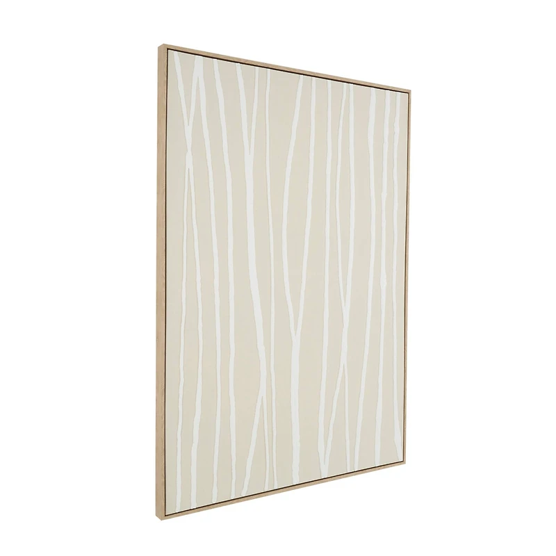 Beige Wooden Abstract Vertical Line Framed Wall Art with Brown Wooden Frame