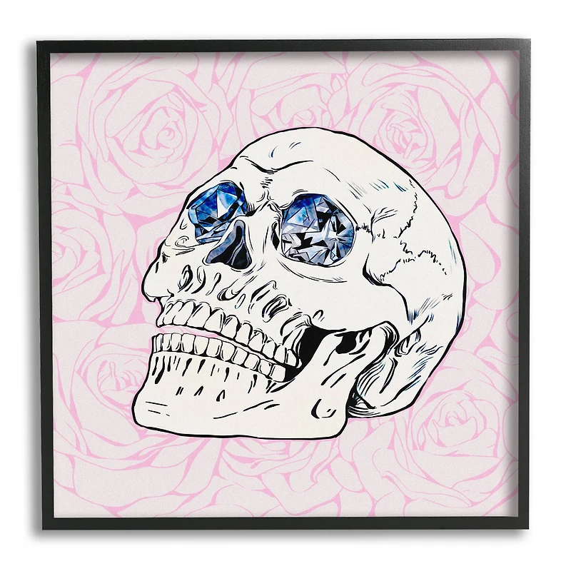 Stupell Industries Pink Roses Crystal Eyes Skull Framed Giclee Art