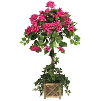 34" Artificial Bougainvillea Topiary with Wood Box