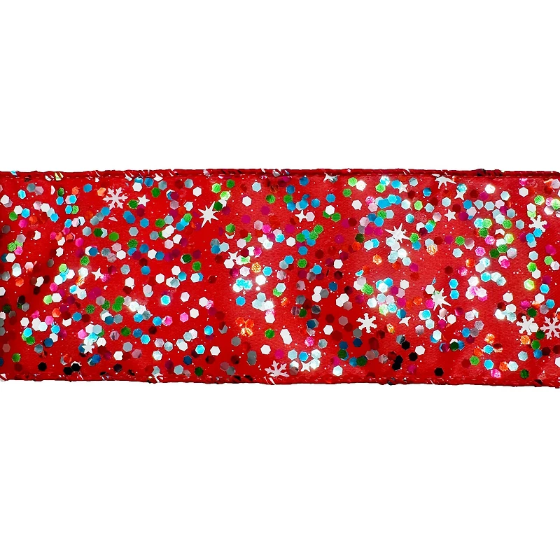 2.5" x 20ft. Red Holiday Glitter Wired Ribbon by Celebrate It®