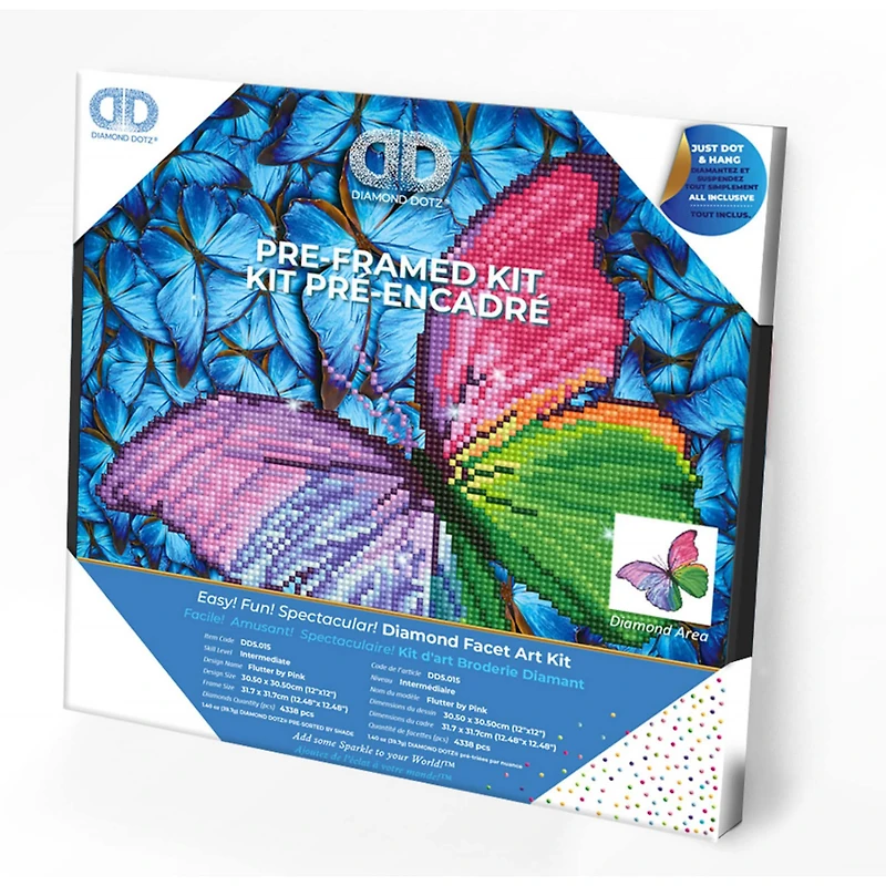 Diamond Dotz® Intermediate Flutter by Pink with Frame Diamond Painting Kit