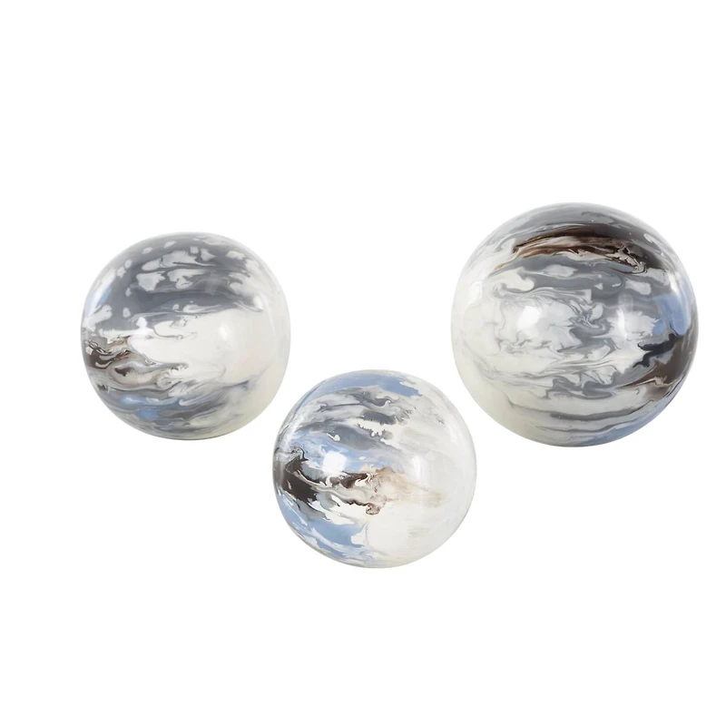 Blue, Brown & Cream Metal Abstract Swirl Orbs & Vase Filler Set