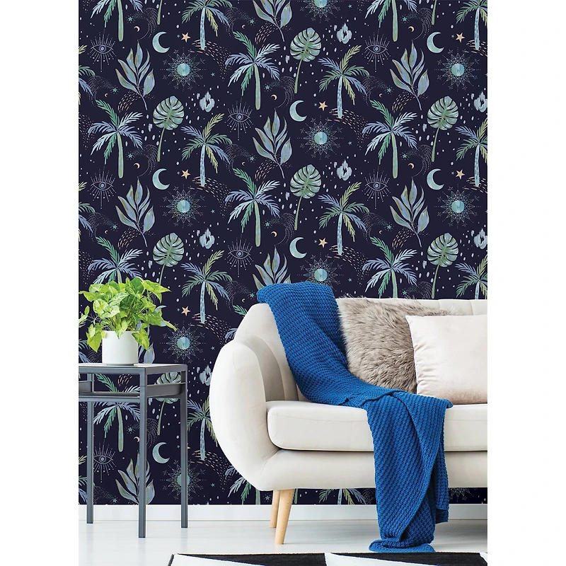 RoomMates Blue Nuit Tropicale Peel & Stick Wallpaper