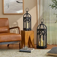 Glitzhome® Black Farmhouse Church Window Wood & Metal Lanterns Set