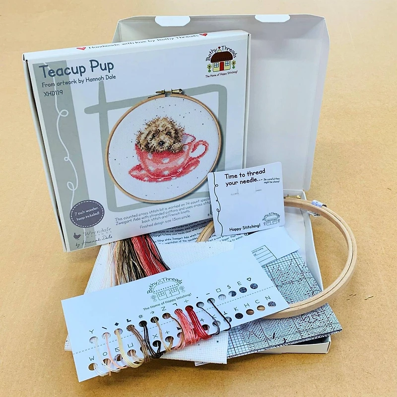Bothy Threads Teacup Pup Counted Cross Stitch Kit with Hoop