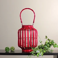 20" Tropicalia Tiki Bar Votive Candle Holder Lantern, Blush Red