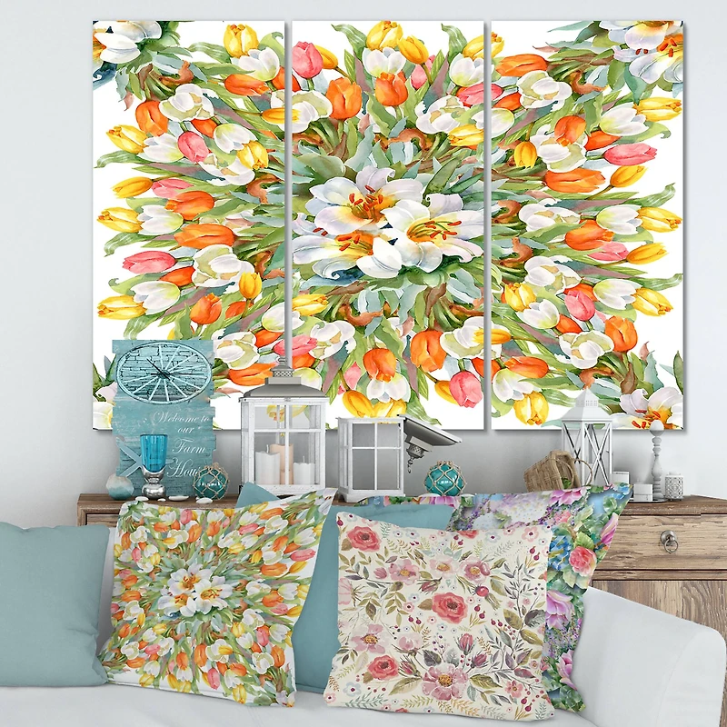 Designart - Blooming White and Orange Tulips II