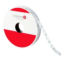 3/8" x 12ft. Silver Snowflake on White Ribbon by Celebrate It® Christmas