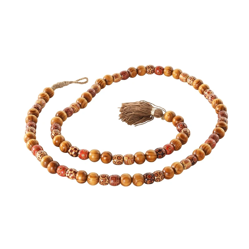 5ft. Wood Handmade Long Beaded Garland with Tassel with Bohemian Patterns