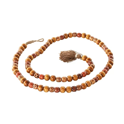 5ft. Wood Handmade Long Beaded Garland with Tassel with Bohemian Patterns