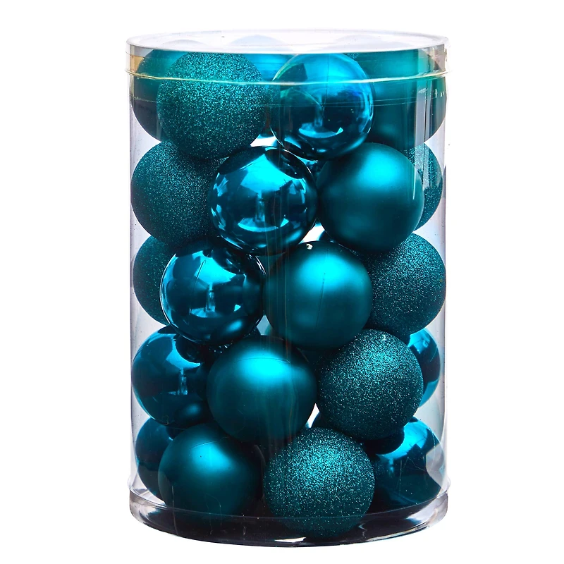 30ct. 2.5" Teal Shatterproof Christmas Ornaments