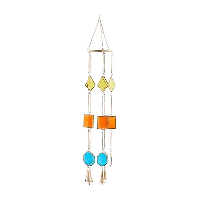 The Novogratz Multi Colored Contemporary Geometric Windchime, 7" x 2" x 35"