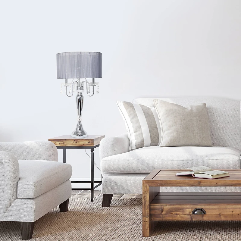 Elegant Designs™ 31" Gray Sheer Shade Table Lamp with Hanging Crystals