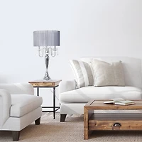 Elegant Designs™ 31" Gray Sheer Shade Table Lamp with Hanging Crystals