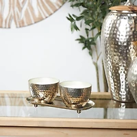 Sweet Bamboo Scented Candles in Silver Hammered Bowls Set