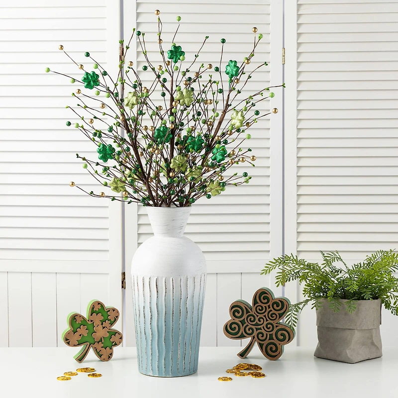 Glitzhome® 28" St. Patrick's Berry & Shamrock Picks Set