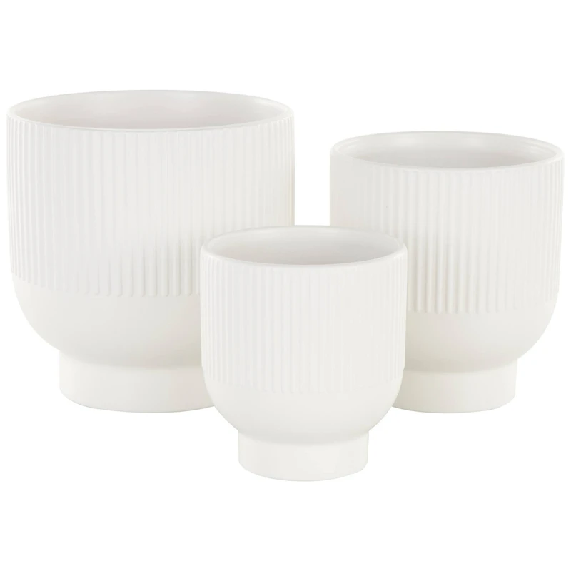 Cream Ceramic Planter with Tapered Base Set