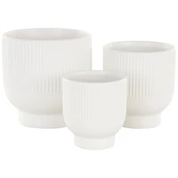 Cream Ceramic Planter with Tapered Base Set
