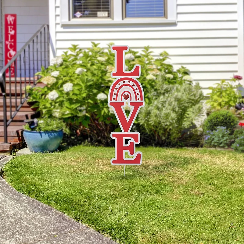 Glitzhome® 36" Valentine's Metal Rainbow "LOVE" Yard Stake