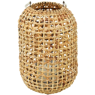 The Novogratz 15" Brown Metal Handmade Candle Lantern with Glass Holder and Handle