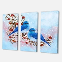 Designart - Two Blue Birds Sitting On A Branch With Berries