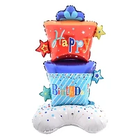 Wizardi Red & Blue Happy Birthday Gifts Standing Foil Balloon Decoration