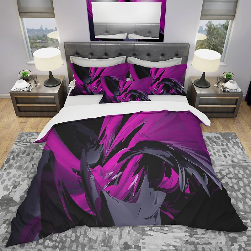 Designart 'Magenta and Grey Mixer' Modern & Contemporary Bedding Set