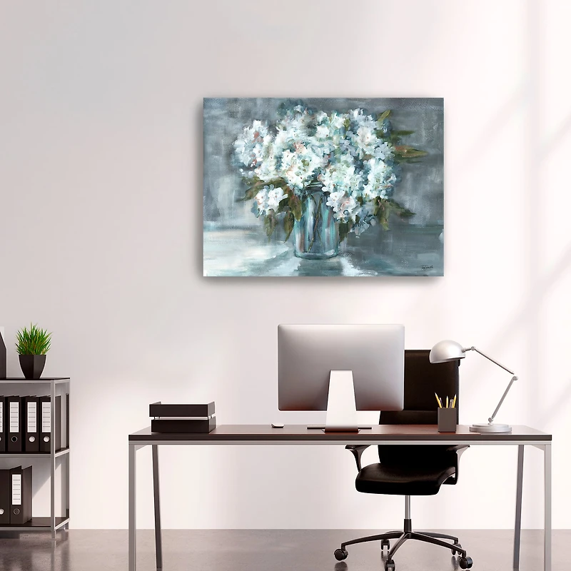 White Hydrangeas On Gray Landscape Canvas Giclee