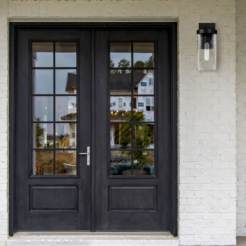 Hello Honey® Aria Matte Black Cylindrical Textured Water Glass & Metal Wall Mounted Outdoor Light