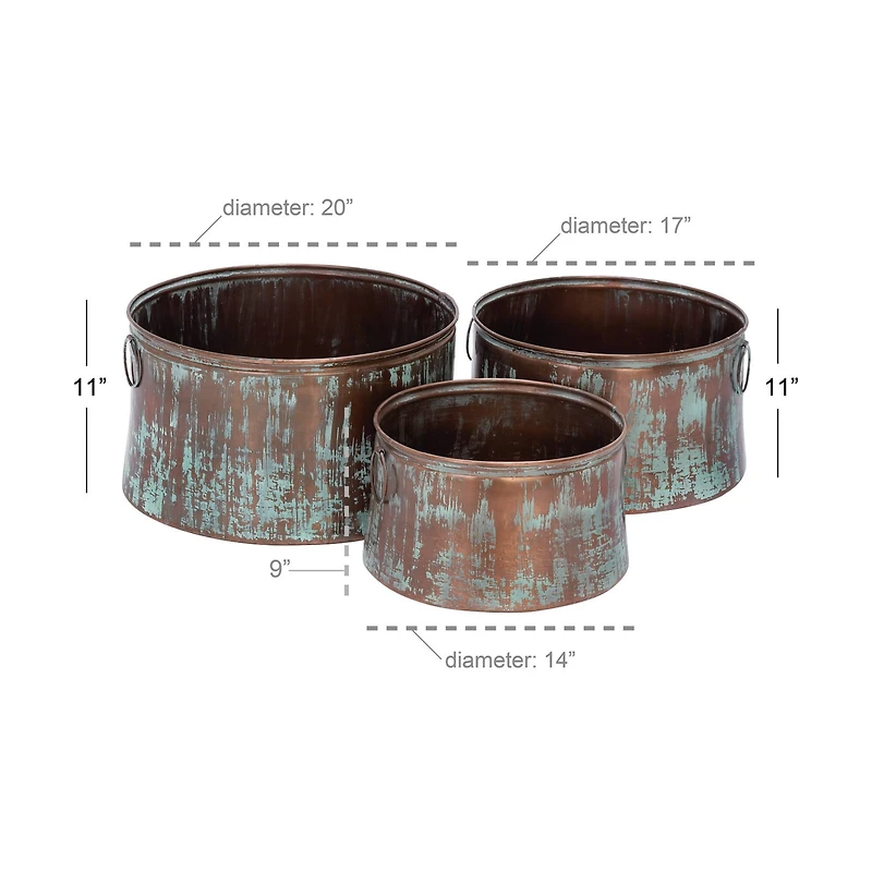 Copper Metal Rustic Planter Set
