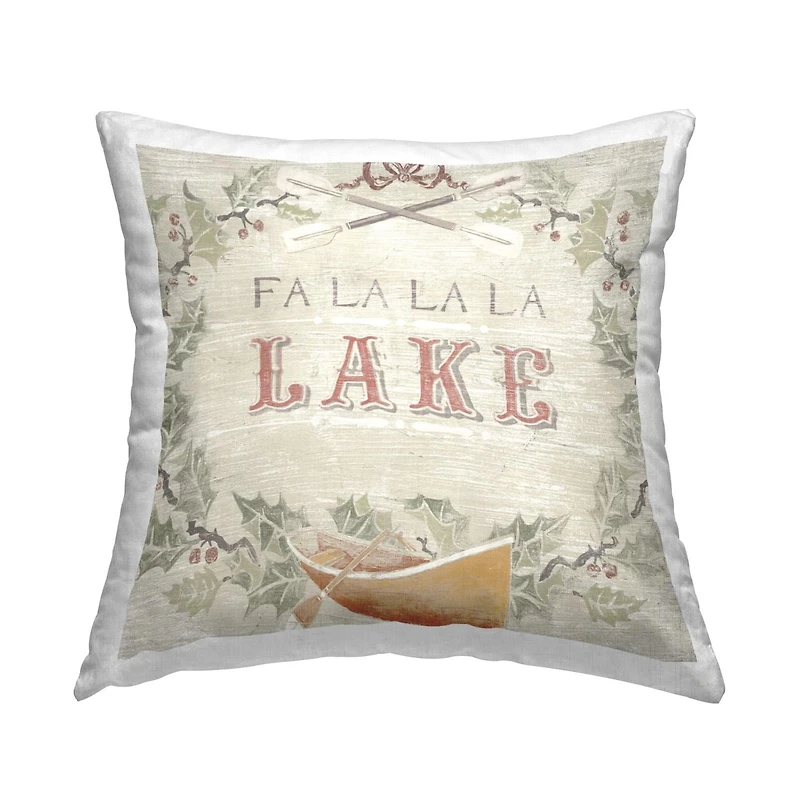 Stupell Industries Fa La La Lake Holiday Botanical Wreath Throw Pillow
