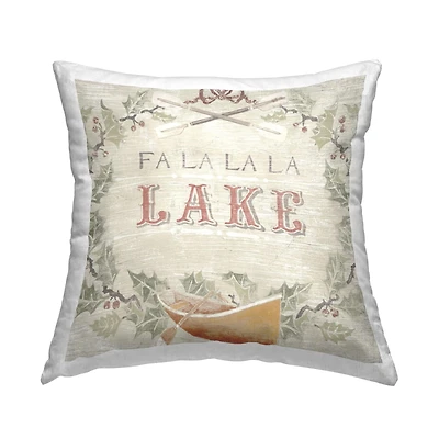 Stupell Industries Fa La La Lake Holiday Botanical Wreath Throw Pillow