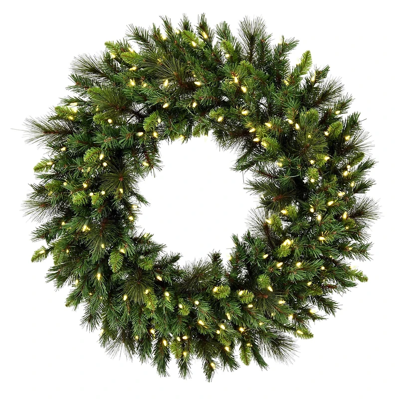 24" Warm White LED Bangor Mixed Pine Artificial Christmas Wreath