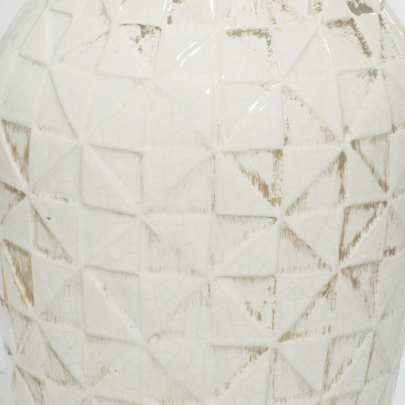 16" White Stoneware Coastal Style Vase