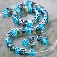 Aqua Mixed Glass Cube Beads, 4mm by Bead Landing™