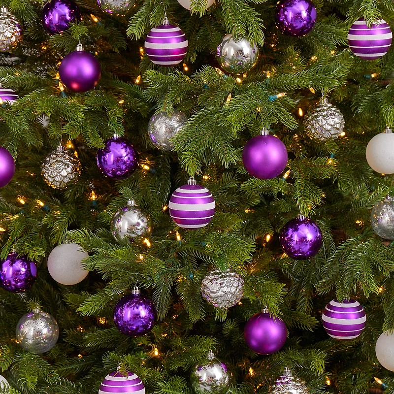 64ct. 3" Purple & Silver Shatterproof Ball Ornaments
