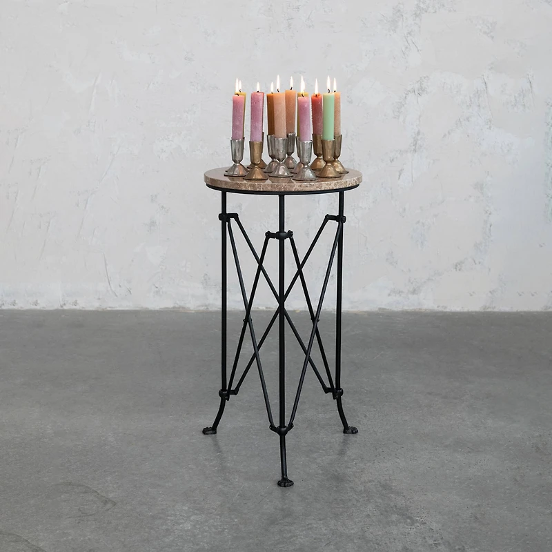 Hello Honey® 2ft. Tan Marble Top Modern Round Metal Accent Table