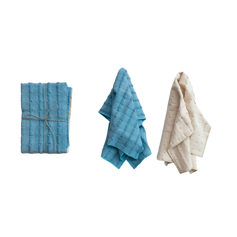 Hello Honey® Natural & Blue Cotton Dobby Tea Towels Set