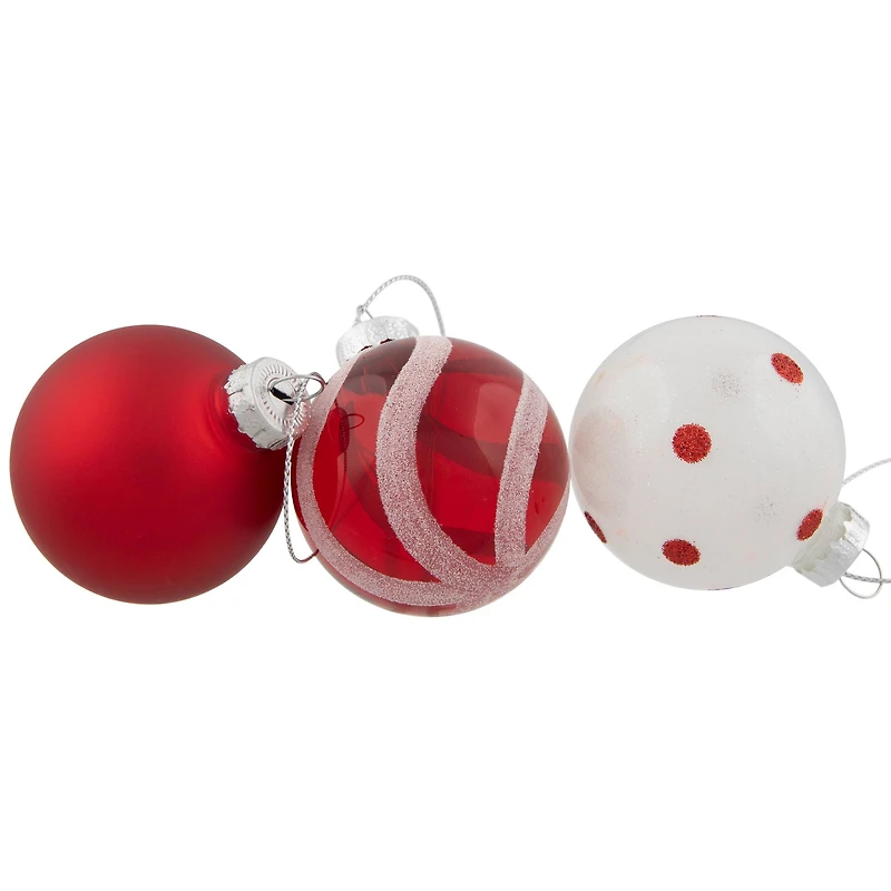 12ct. 1.75" 2-Finish Red & White Glass Ball Ornaments