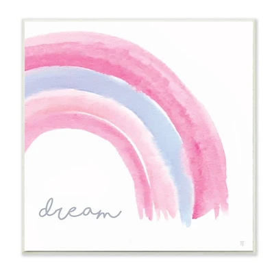 Stupell Industries Dream Text Pink & Purple Watercolor Rainbow Wall Plaque, 12" x 12"