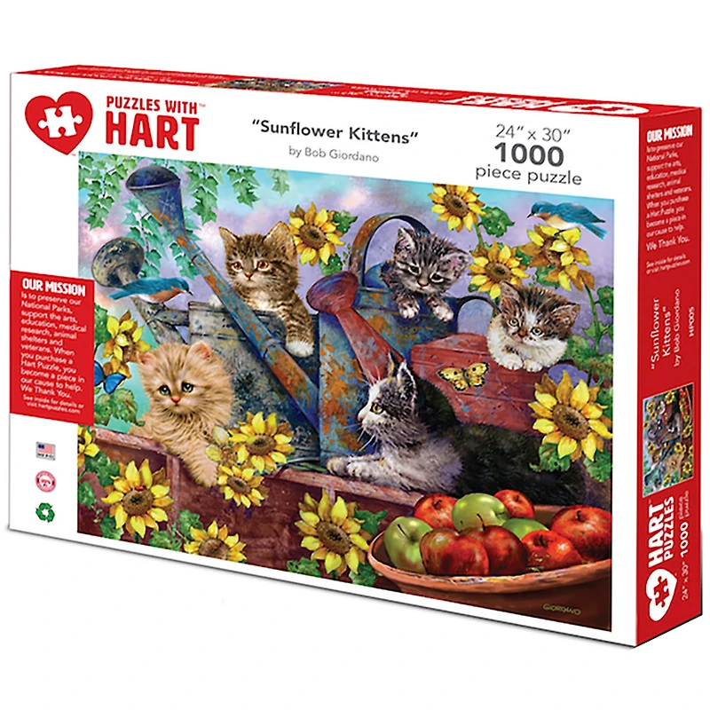 Hart Puzzles Sunflower Kittens by Bob Giordano 1,000 Piece Jigsaw Puzzle