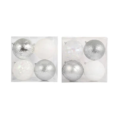 Assorted 4 Pack 4.7" Silver & White Shatterproof Ball Ornaments, 1pc. by Ashland®